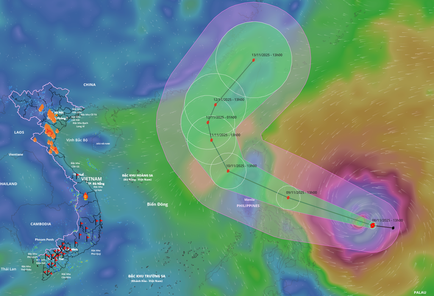 Bão Fung-Wong có kích thước khổng lồ với đường kính lên tới 1400km.-2301-1