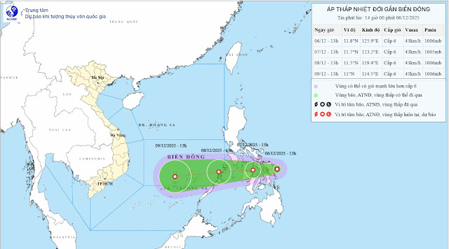 Dự báo quỹ đạo và cường độ áp thấp nhiệt đới phát lúc 14h ngày 6/12-2394-1