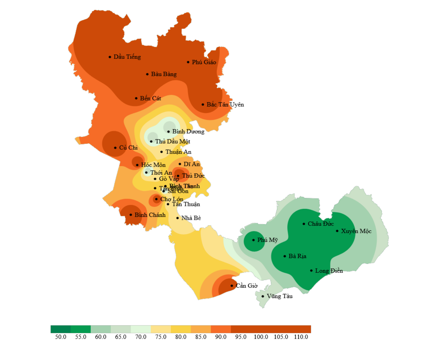 Bản đồ dự báo lượng mưa tại TPHCM trong 24h tới.
