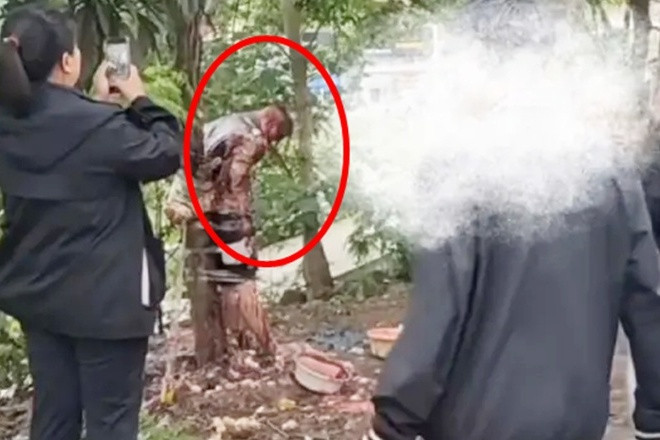 Chú rể bị lột đồ, dội nước tương, ném trứng rồi trói lên cây