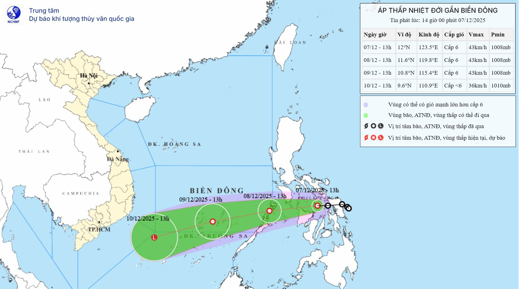 Hướng di chuyển và cường độ của áp thấp nhiệt đới