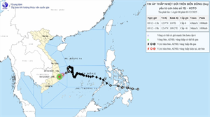 Dự báo trong 12 giờ tới, áp thấp nhiệt đới di chuyển theo hướng Tây Nam