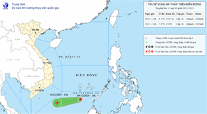 Vị trí vùng áp thấp trên Biển Đông