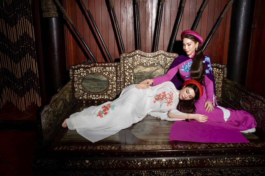 Lý Hương thực hiện bộ ảnh áo dài cùng con gái Jessica-1