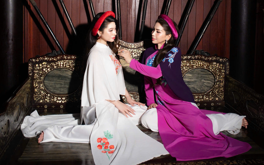 Lý Hương thực hiện bộ ảnh áo dài cùng con gái Jessica-2