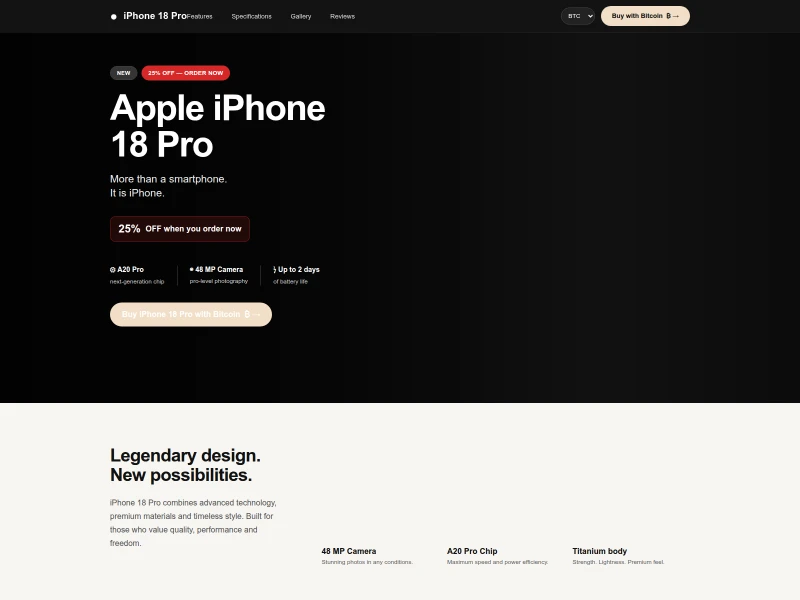 Website bán iPhone 18 Pro giả mạo cho phép thanh toán bằng Bitcoin