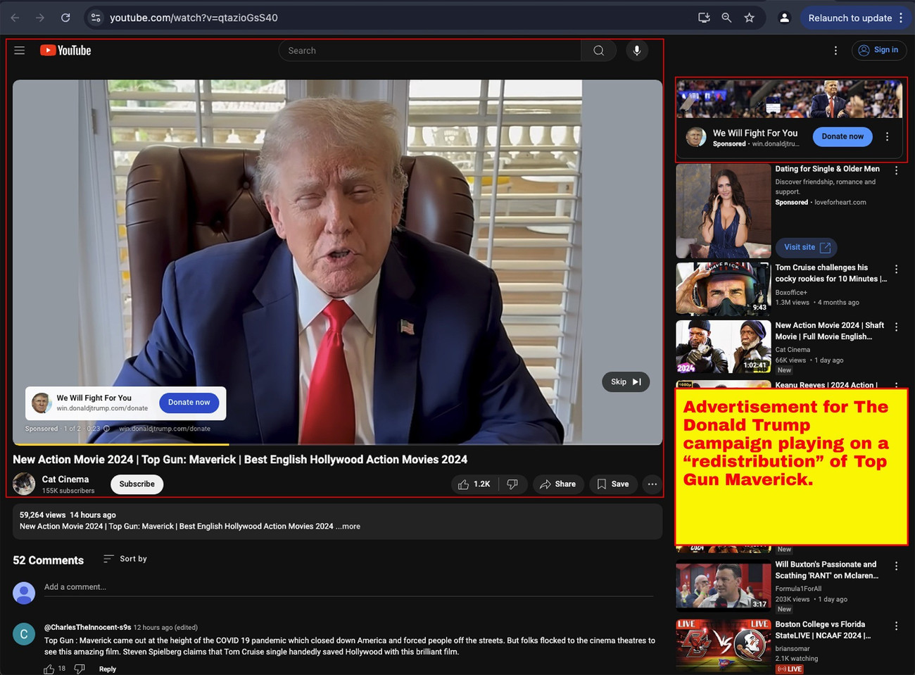 Quảng cáo về ông Trump được lồng vào video lậu của Top-1974-1