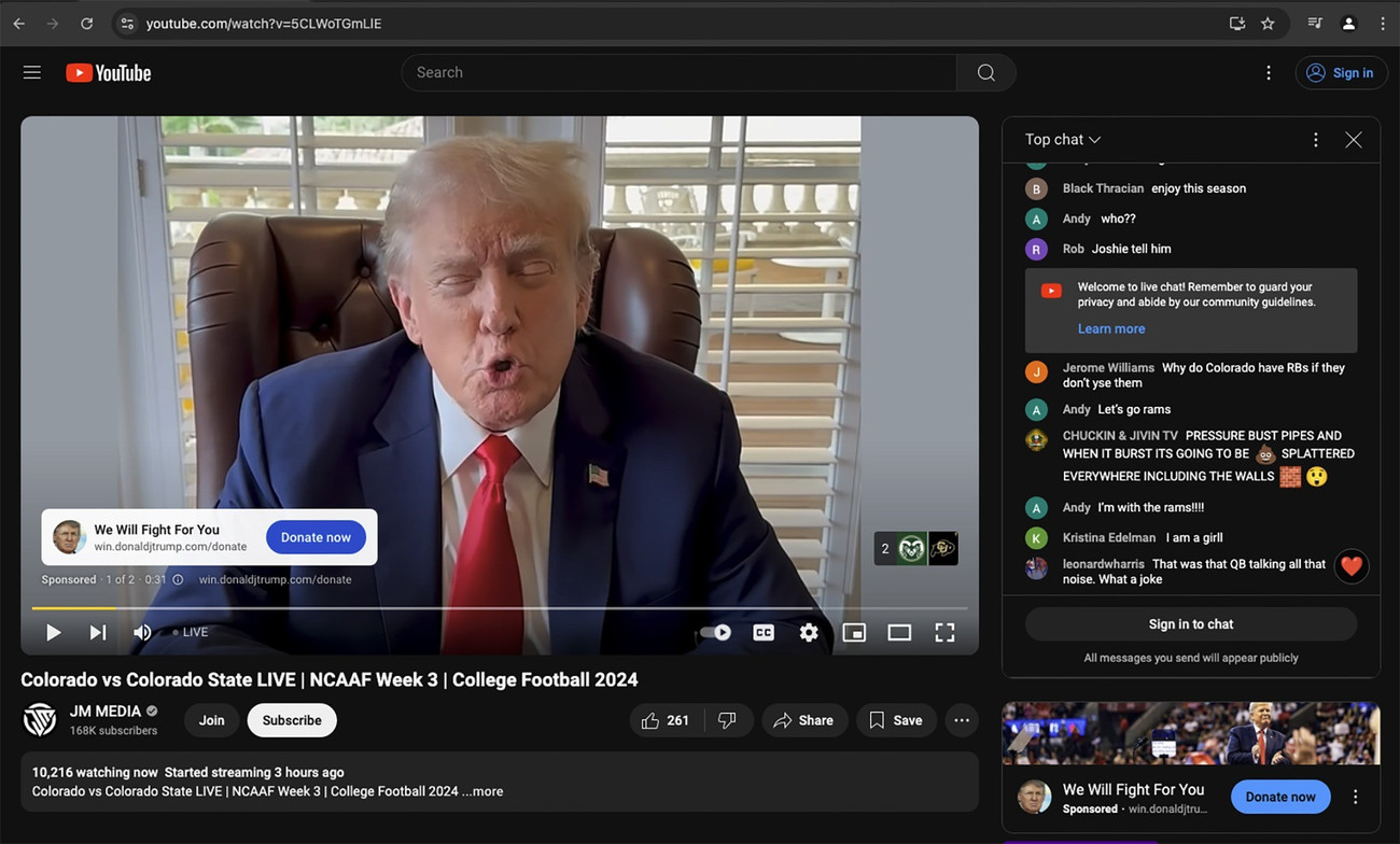 Quảng cáo về ông Trump được lồng vào video lậu của Top